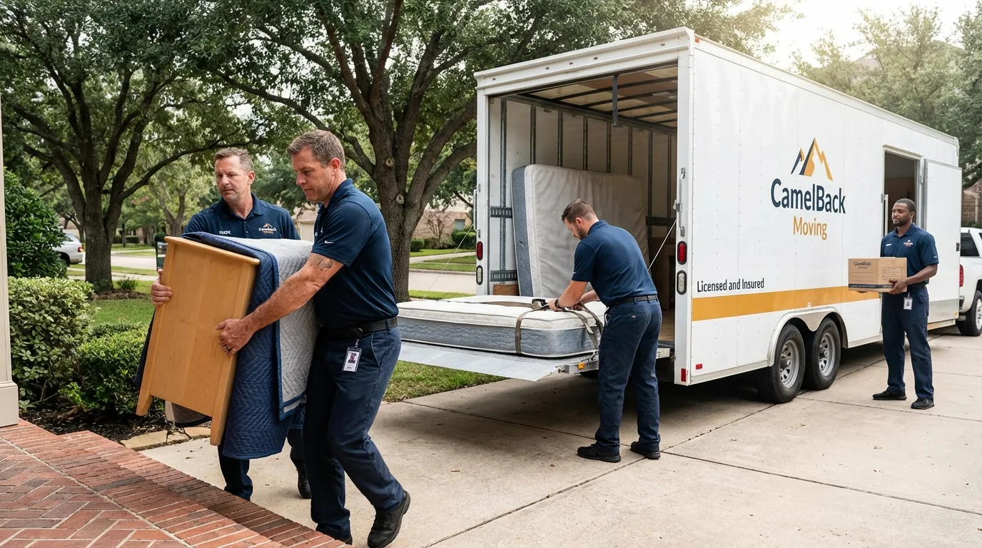 Crew loading residential truck for cross-state move from Wellfleet, MA