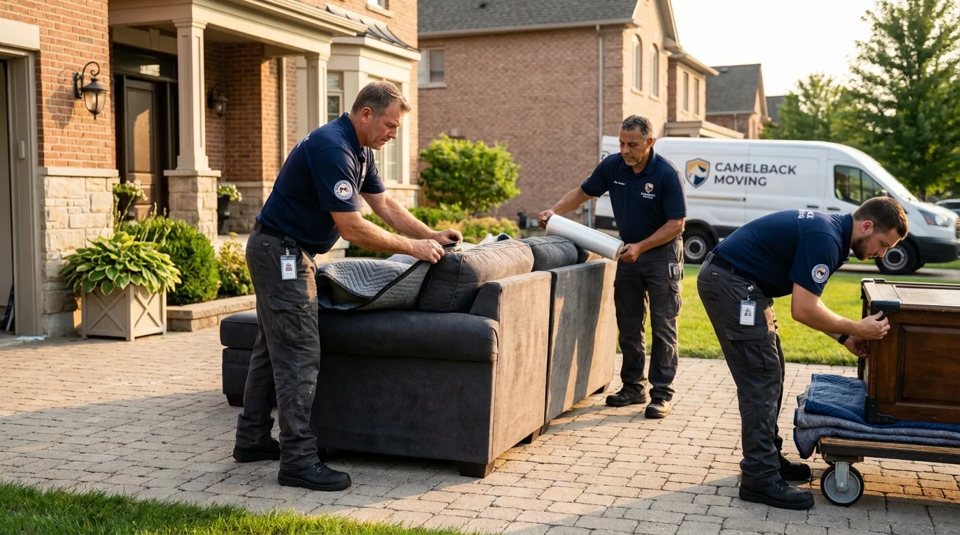 Large estate moving crew wrapping furniture in Wellfleet, MA